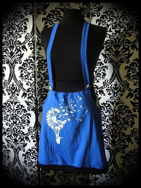 Blue/black strap skirt with pockets Threadless print - size S/M